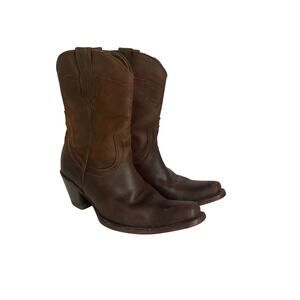 Vintage Brown Leather Cowboy Boots Women Size 8.5 Western Mid Calf Embroidered